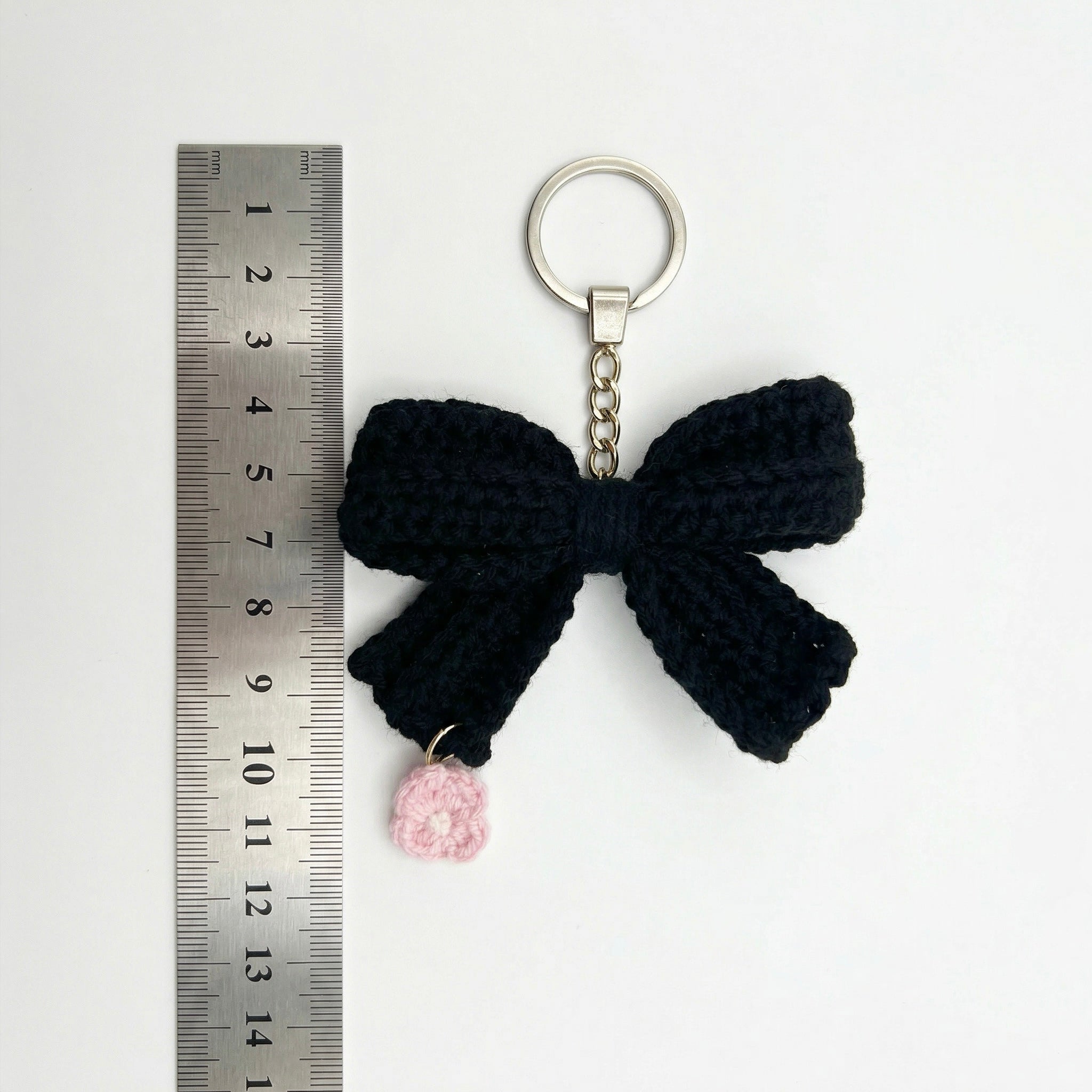 Black Bow Crochet Keychain during the handmade crochet process