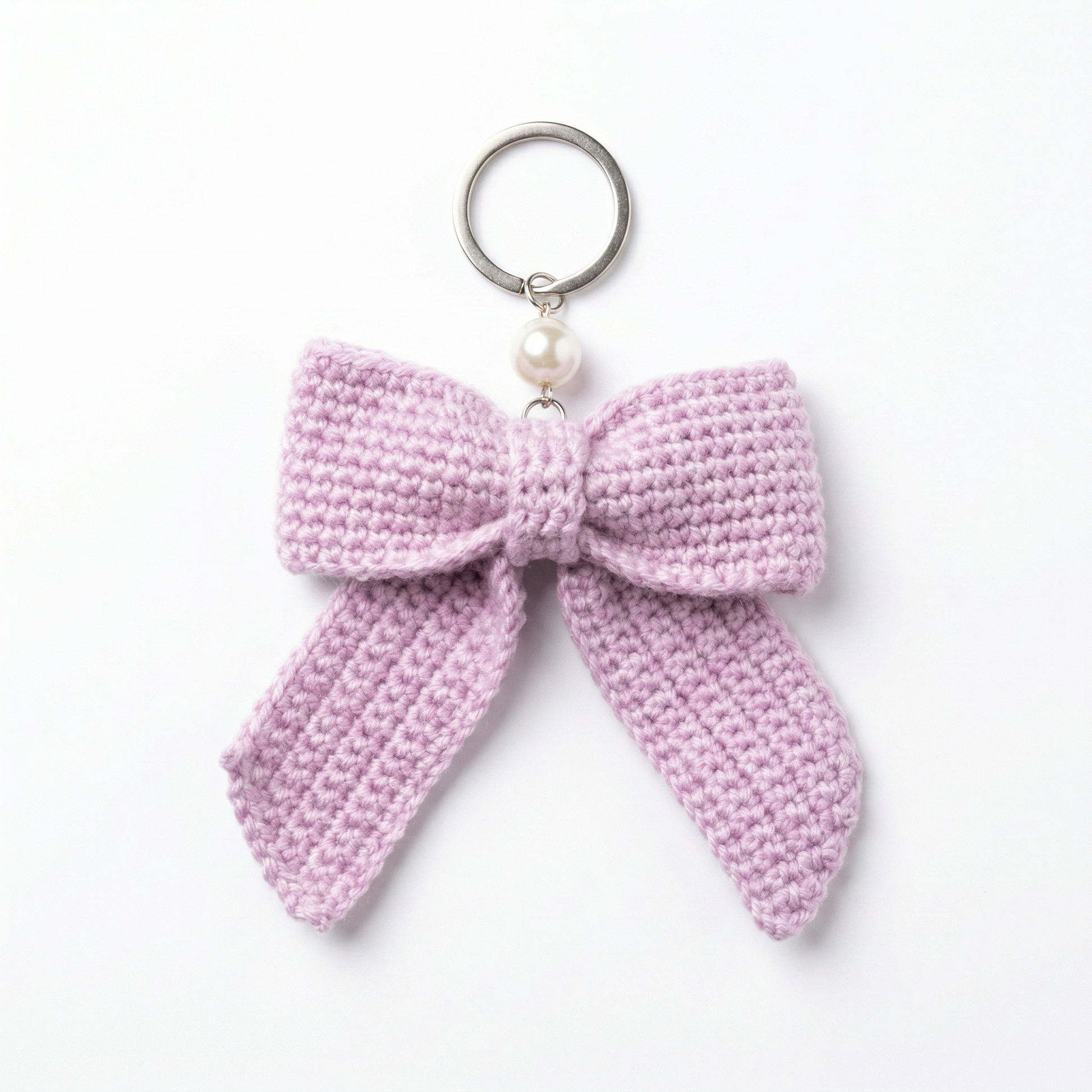 Purple Bow Crochet Keychain on a clean white background