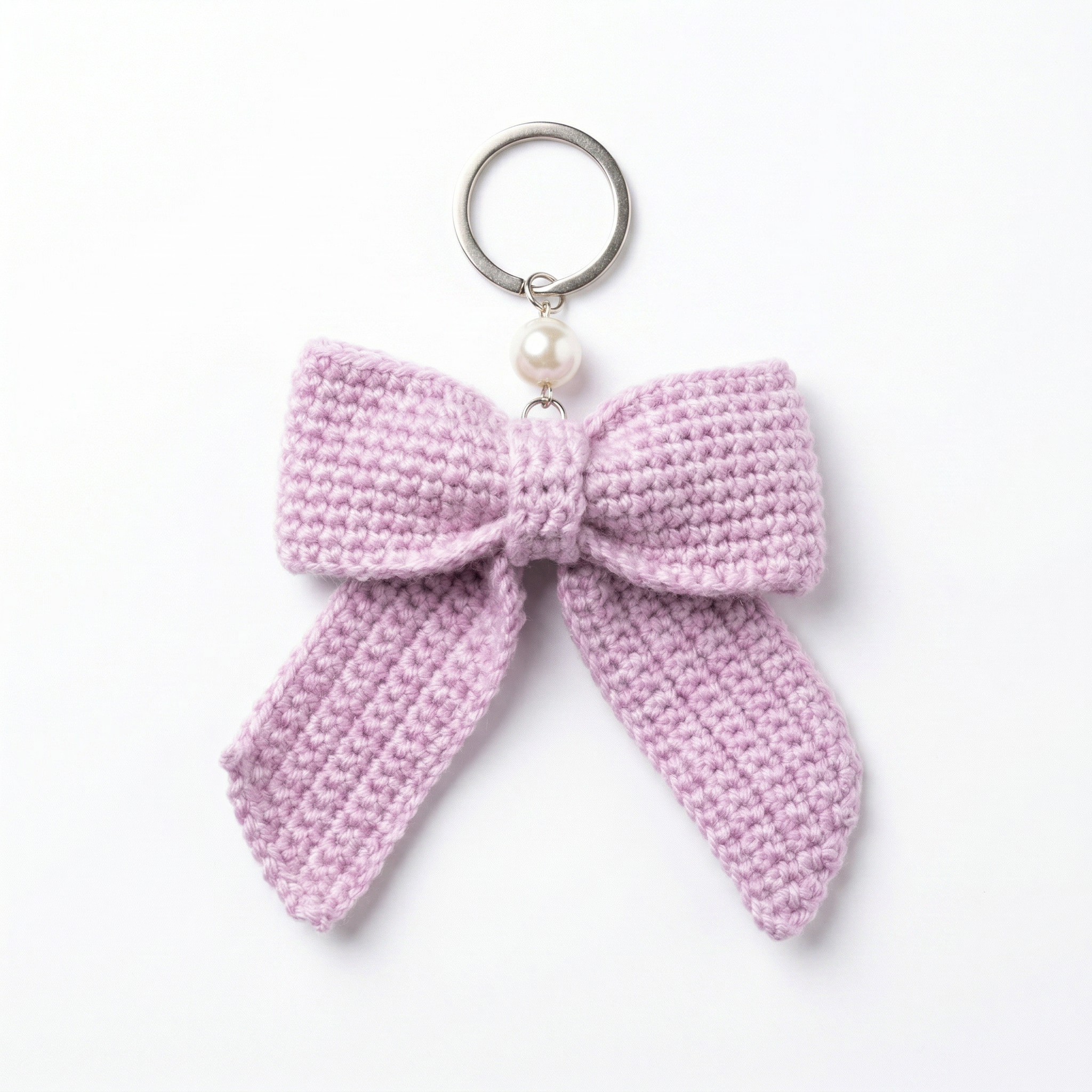 Purple Bow Crochet Keychain on a clean white background