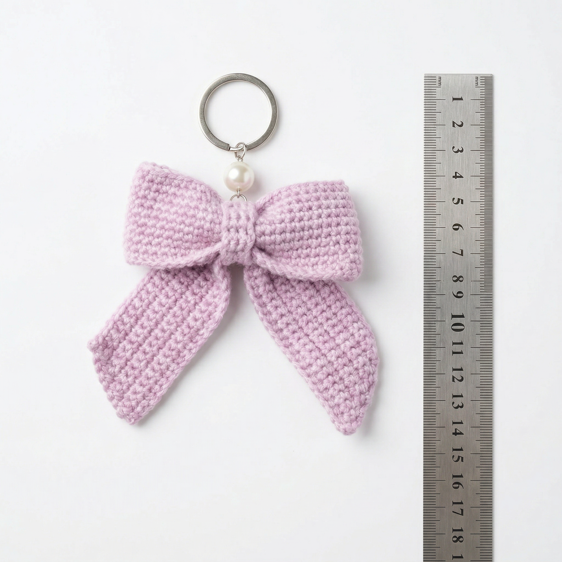 Purple Bow Crochet Keychain in Berry Bow gift packaging