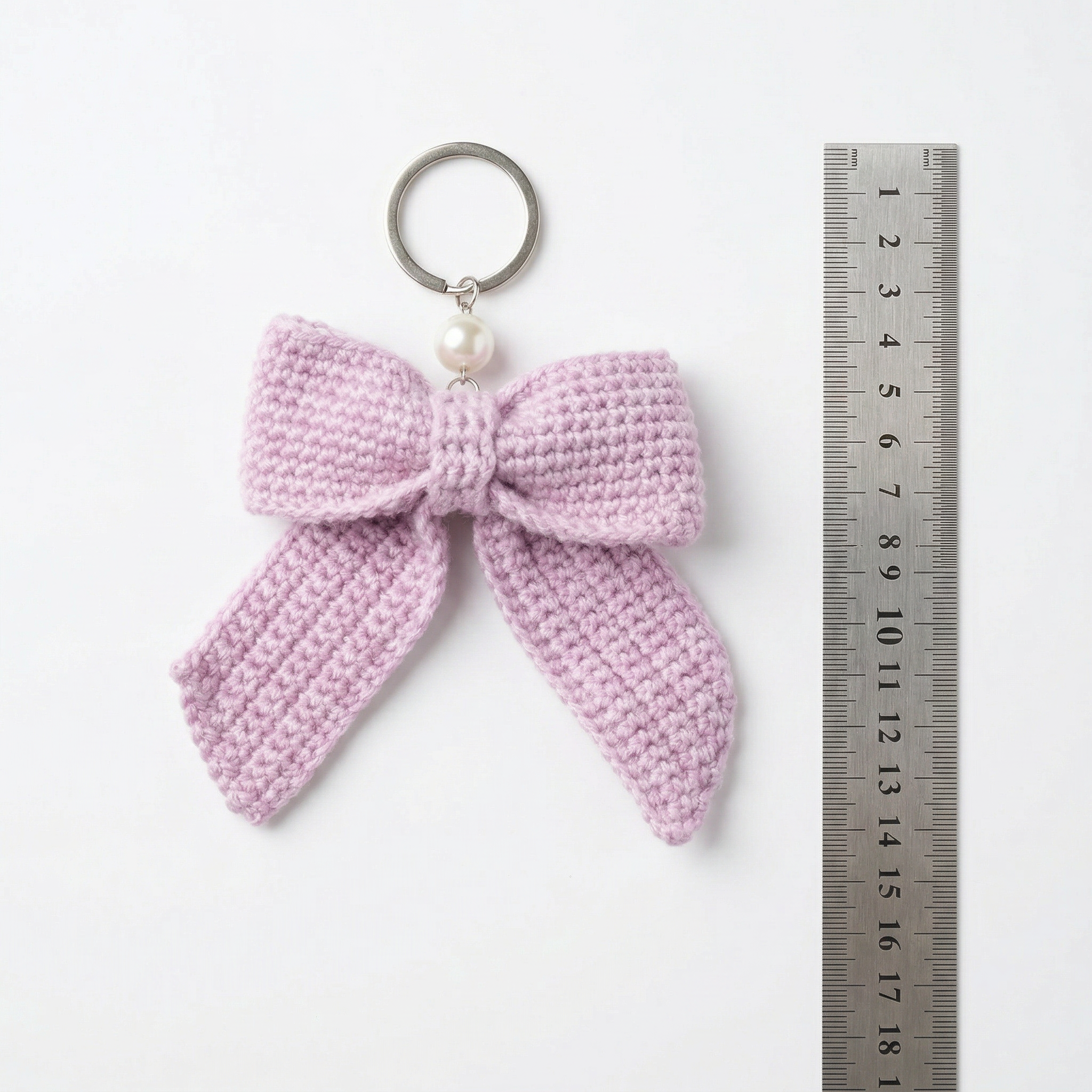 Purple Bow Crochet Keychain in Berry Bow gift packaging
