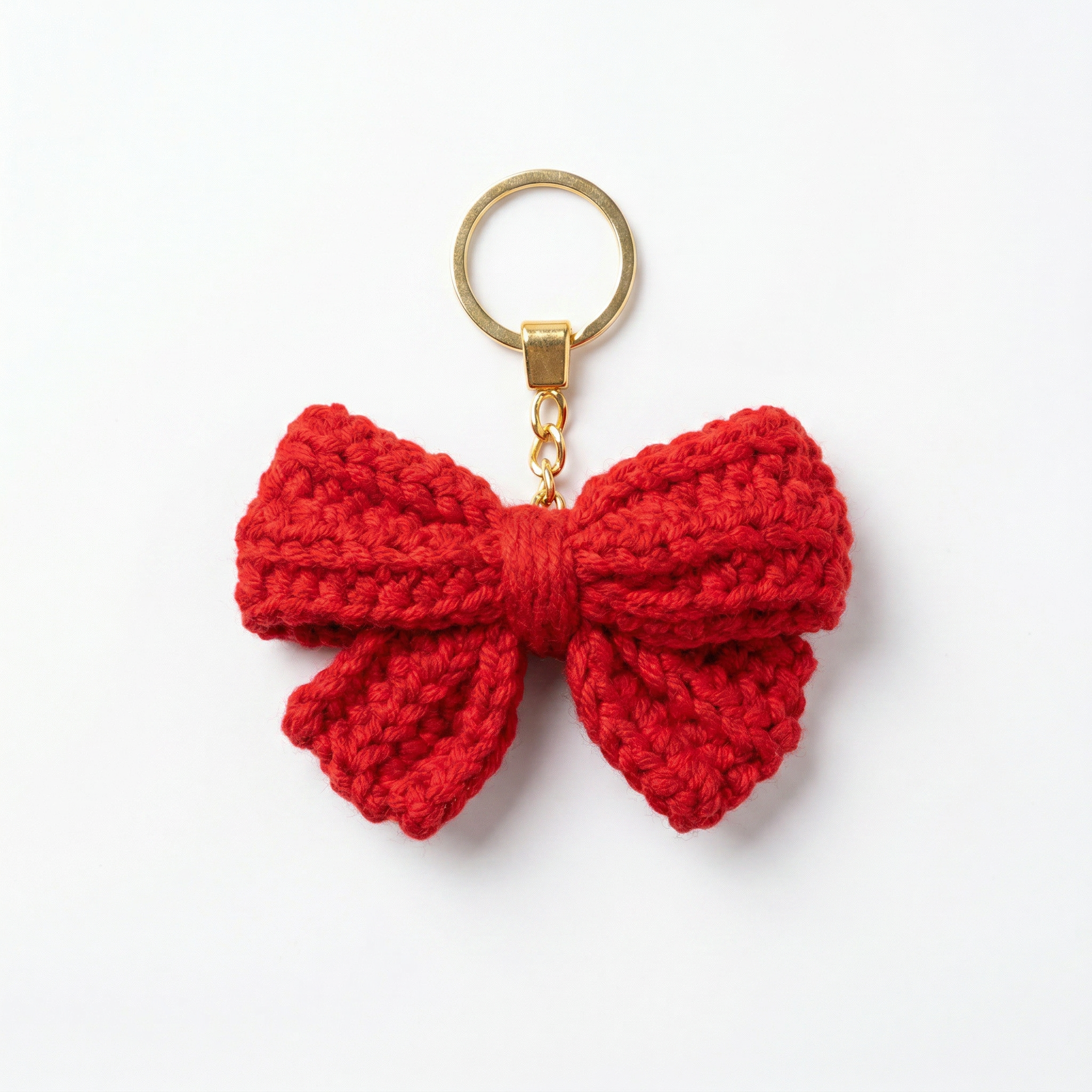 Red Bow Crochet Keychain on a clean white background