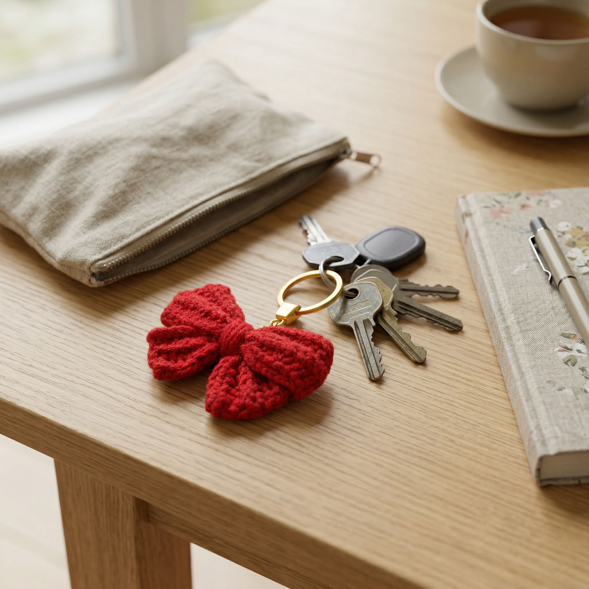 Red Bow Crochet Keychain styled product detail