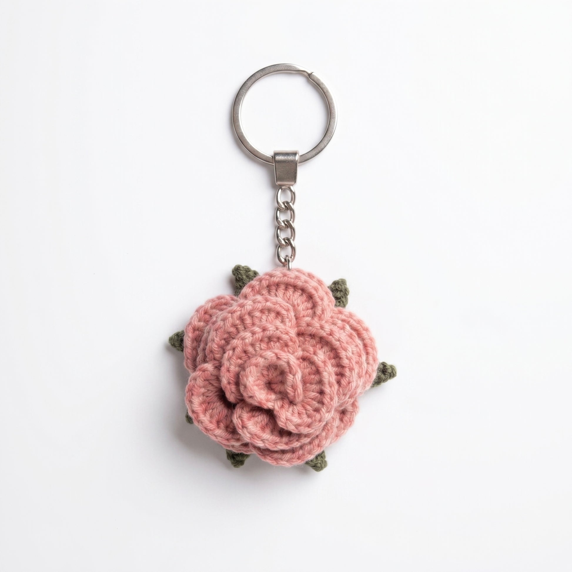 Pink Little Rose Crochet Keychain on a clean white background