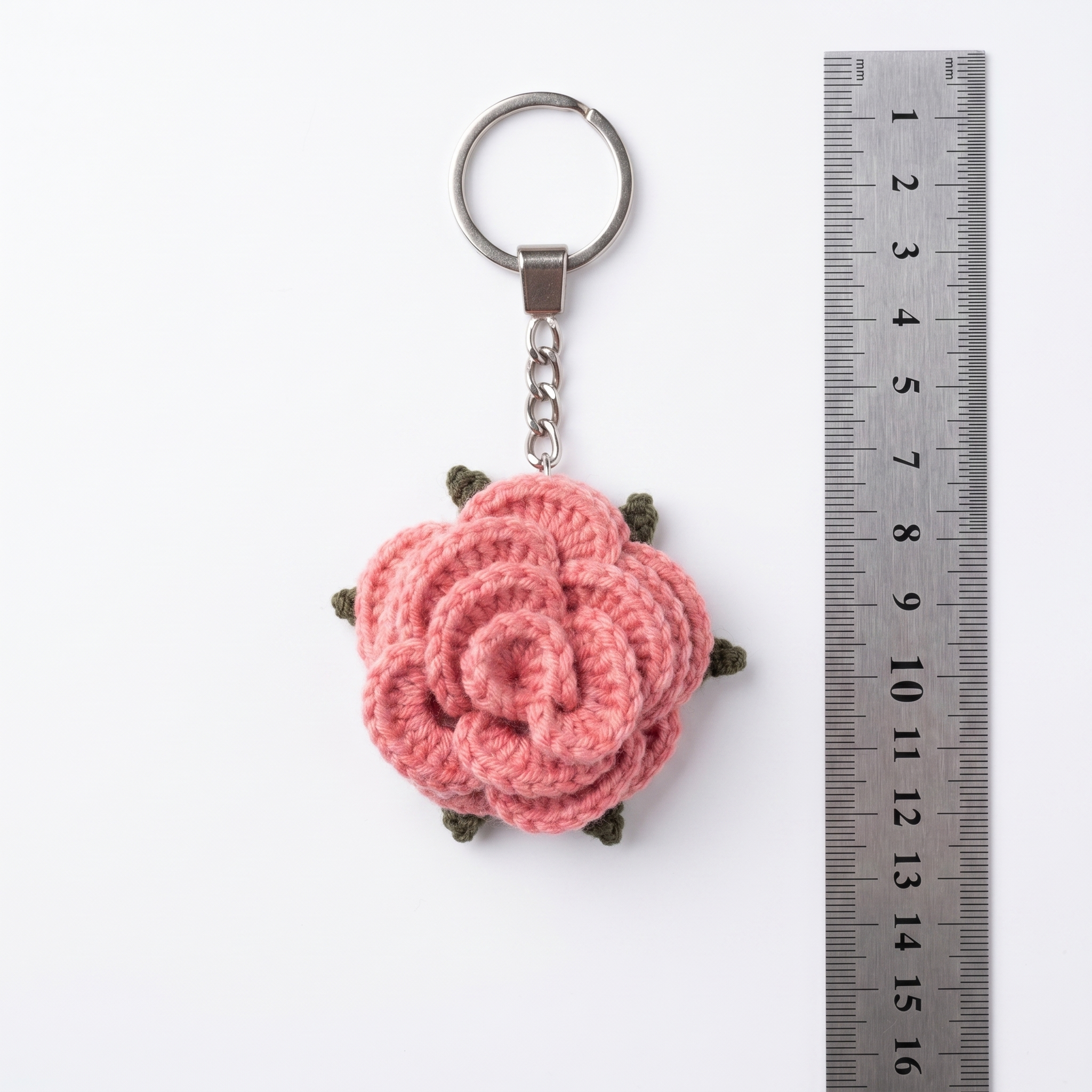 Pink Little Rose Crochet Keychain during the handmade crochet process