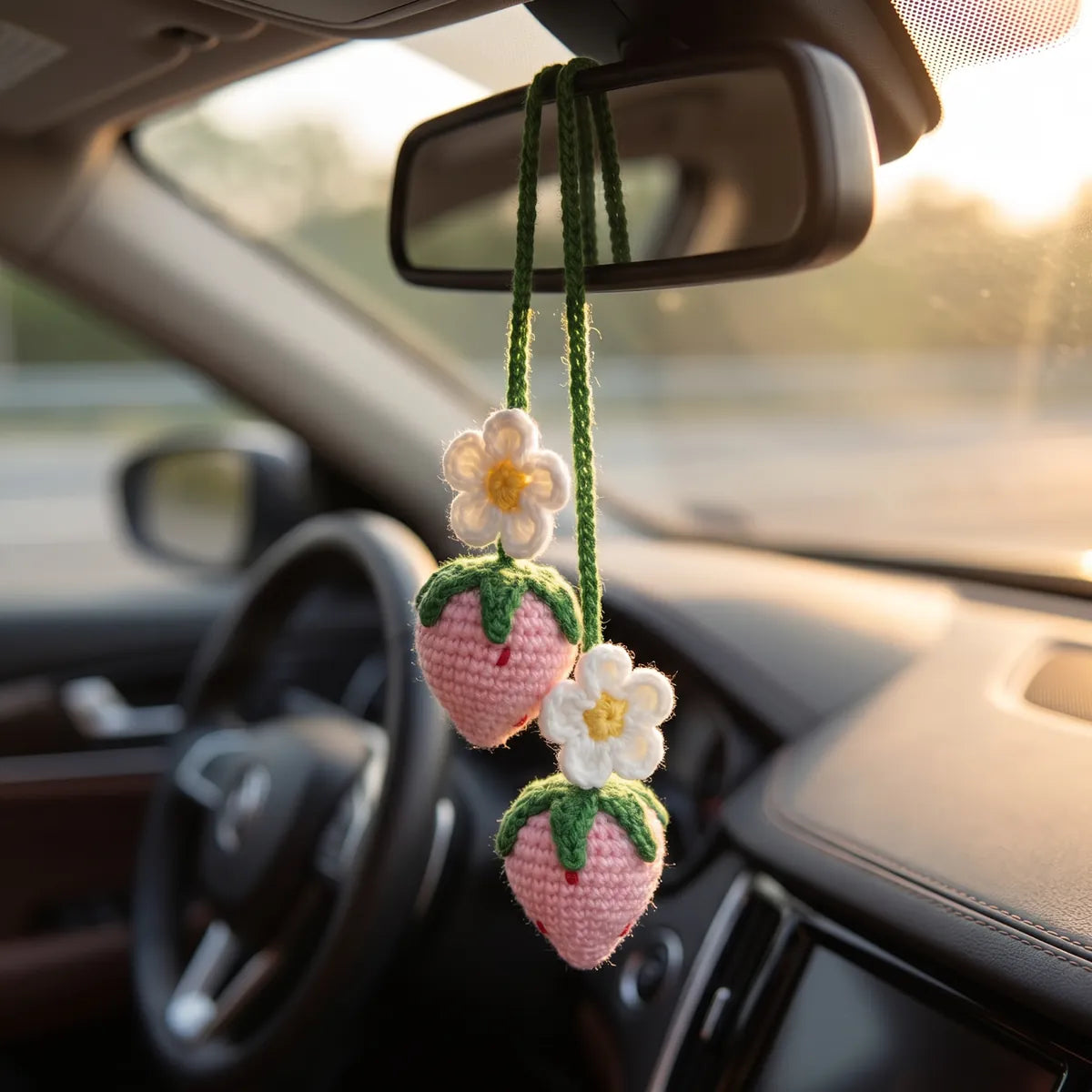 BerryBow red fruit crochet charm styled in everyday life