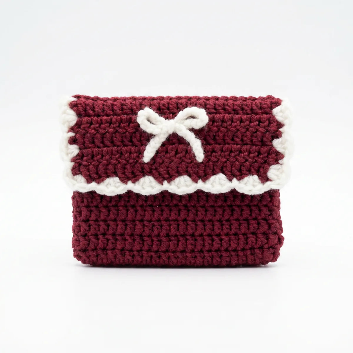 Burgundy bow crochet pouch by BerryBow